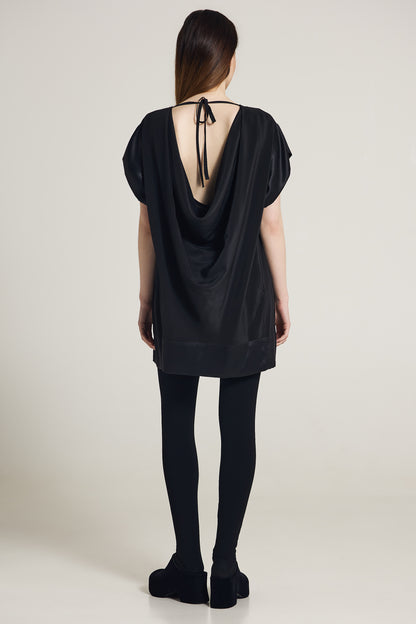 Silk Cowl Back Top With Lace