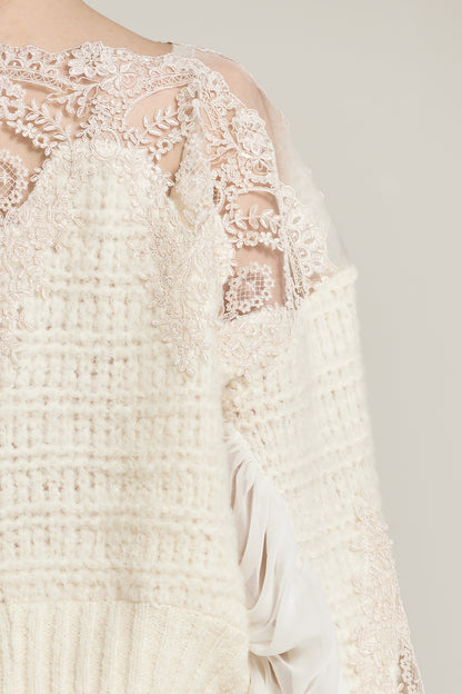 Knitwear Sweater With Silk Sleeve And Lace