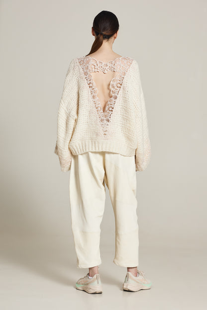 Knitwear Sweater With Open Back And Lace