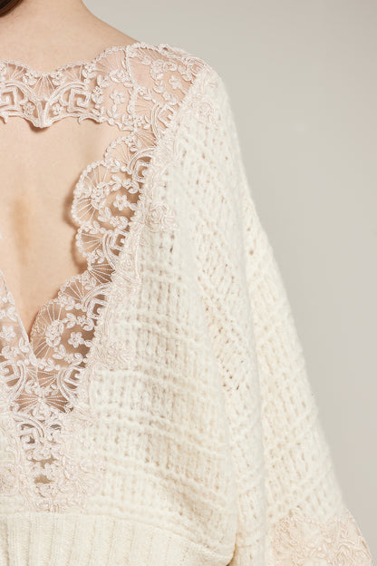 Knitwear Sweater With Open Back And Lace