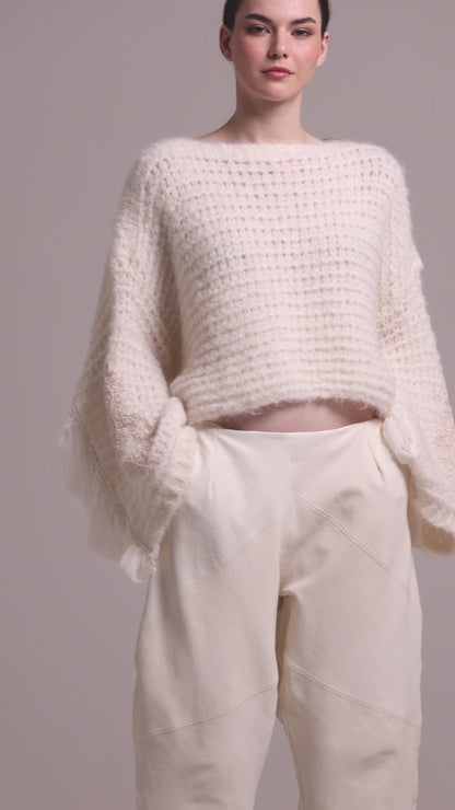 Knitwear Sweater With Silk Sleeve