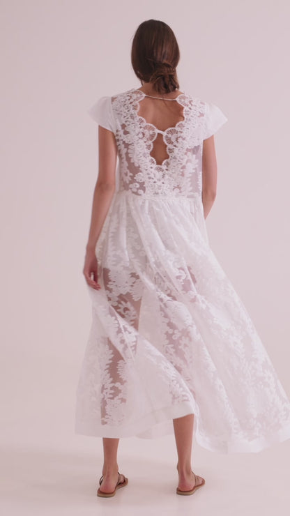 Short Sleeve Long Dress With Lace Details