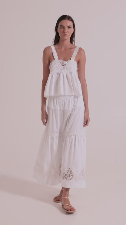 Long Cotton Skirt With Bottom Lace Details