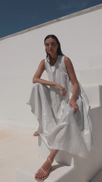 Laminated Linen Long Dress