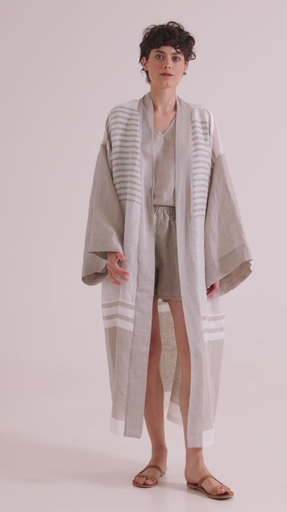 Linen And Silk Long Kimono