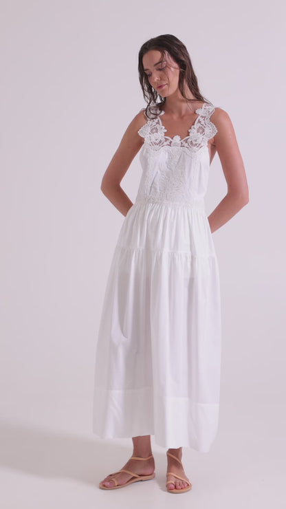 Cotton Dress With Open Lace Back Details