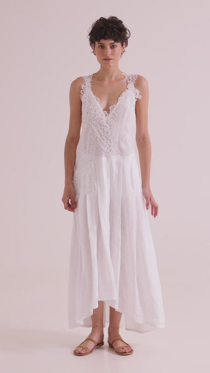 Long Linen Dress With Lace
