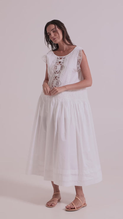 Cotton Dress With Open Back And Lace Details