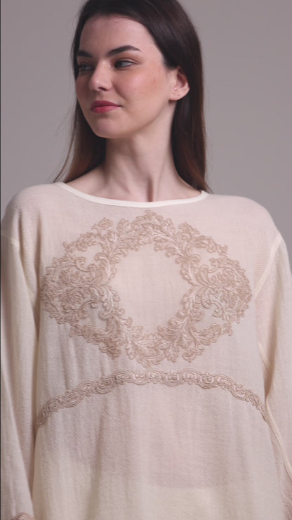 Wool Shirt With Lace And Pleated Back