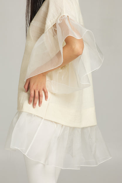 Organza sleeve short top