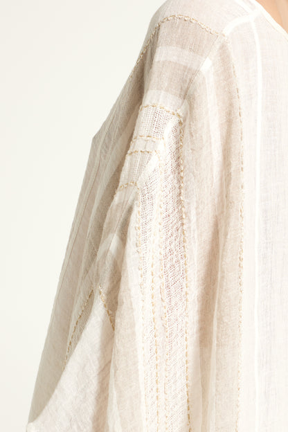 Short gold trimmed linen caftan