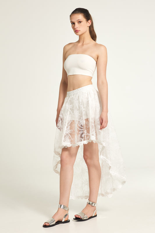 Lace asymmetric skirt