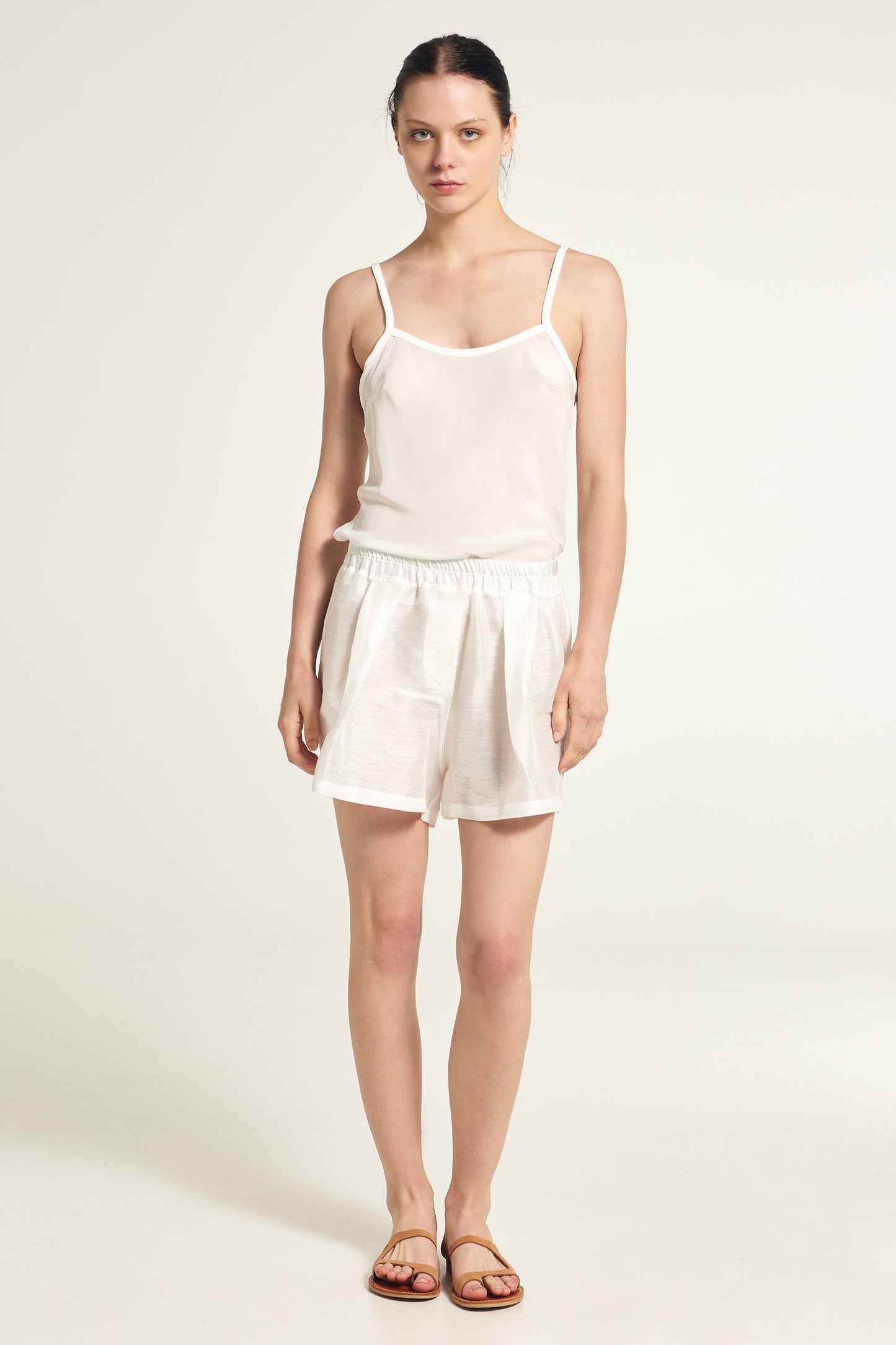 Silk and linen wide shorts