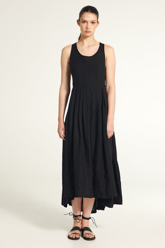 Long Linen Dress With Open Back