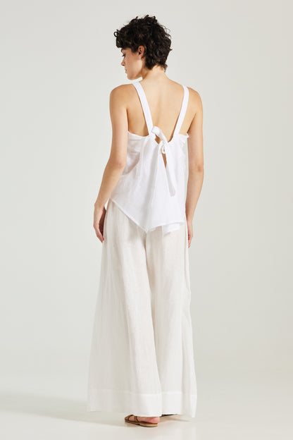 Linen Top With Lace Front And Back Ribbon