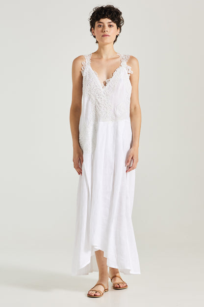 Long Linen Dress With Lace
