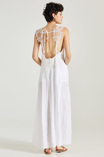 Long Linen Dress With Lace