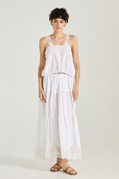Linen Long Skirt With Bottom Lace Details
