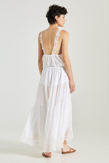 Linen Long Skirt With Bottom Lace Details