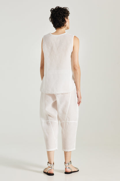 Sleeveless Cotton Blouse With Bottom Lace Details