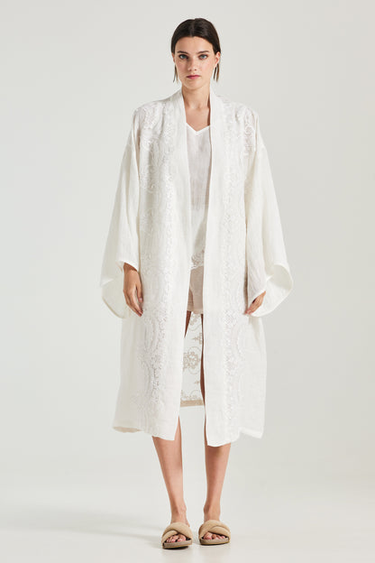 Linen Kimono With Lace Back Details