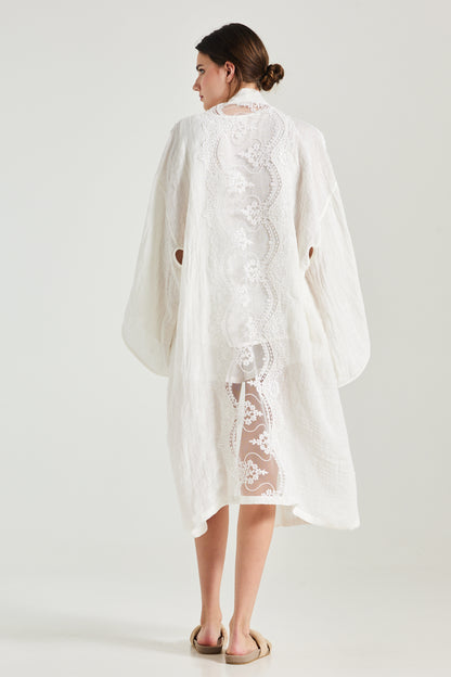 Linen Kimono With Lace Back Details