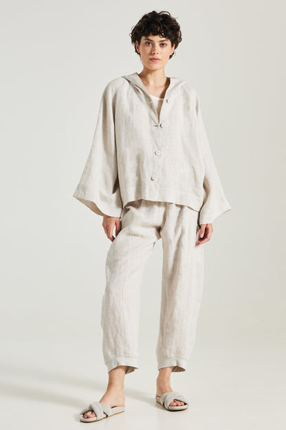 Linen Jacket With Lace Details And Hood