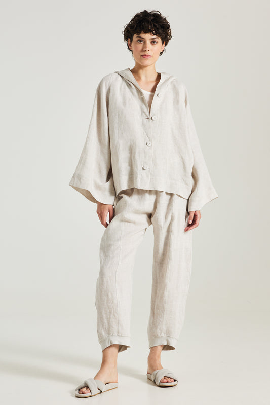 Linen Jacket With Lace Details And Hood