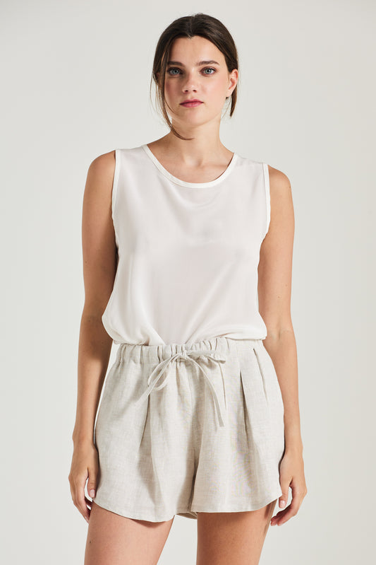 Linen Shorts With Front Ribbon And Pockets