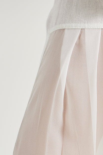Linen Pants With Pleated Silk Sides And Elastic Waistband