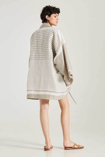 Linen Kimono With Adjustable Waist-Length Ribbon
