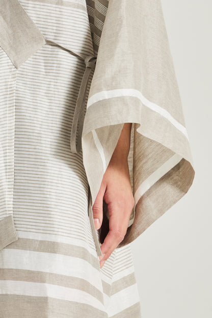 Linen Kimono With Adjustable Waist-Length Ribbon