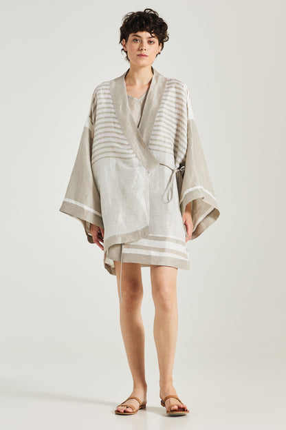 Linen Kimono With Adjustable Waist-Length Ribbon