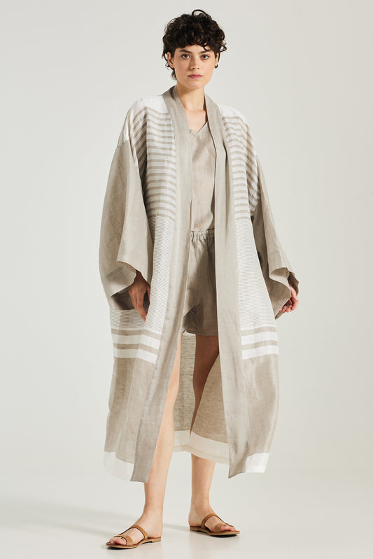 Linen And Silk Long Kimono