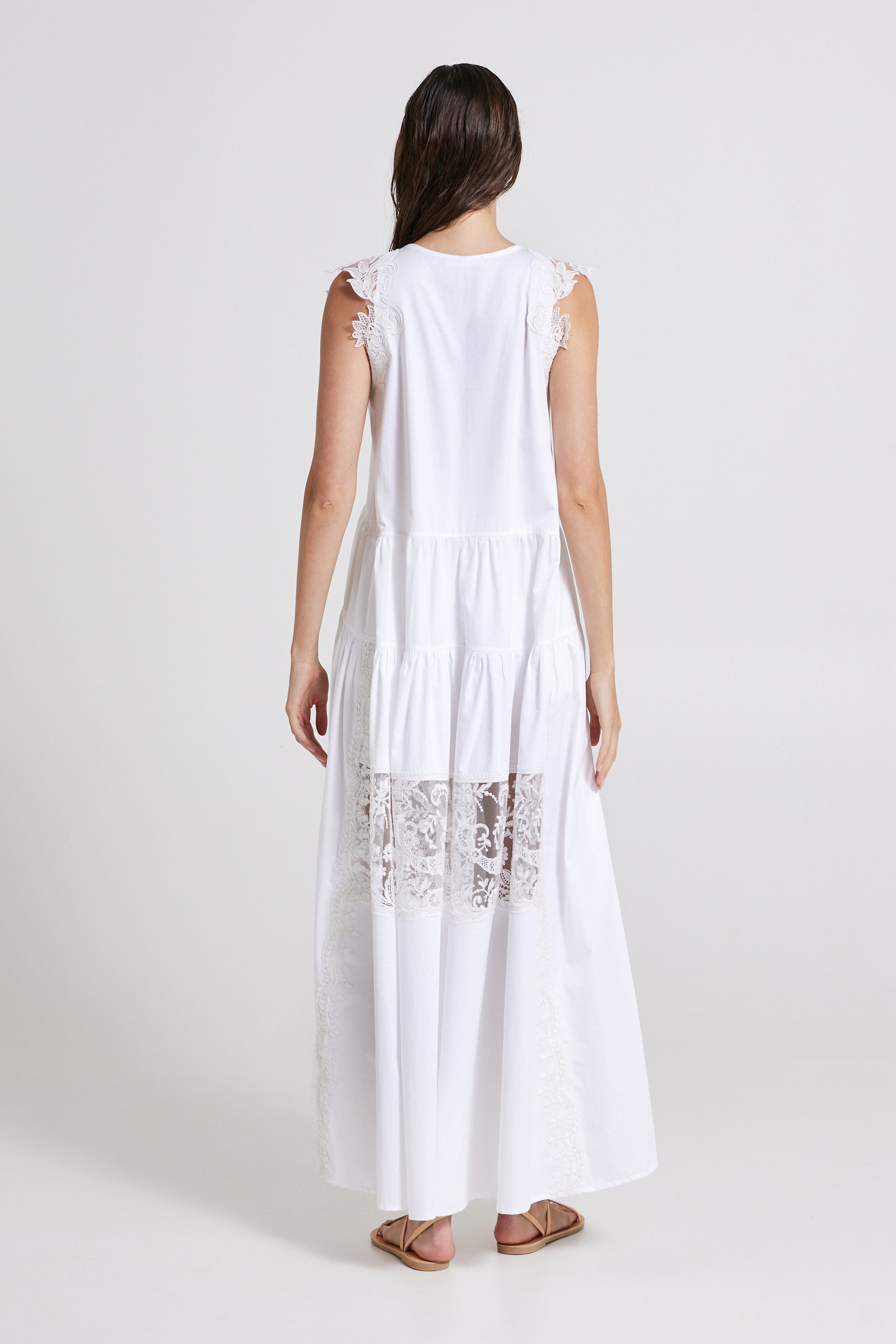 Cotton Dress With Sleeve and Skirt Lace Details