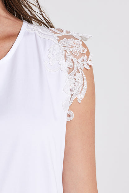 Cotton Dress With Sleeve and Skirt Lace Details