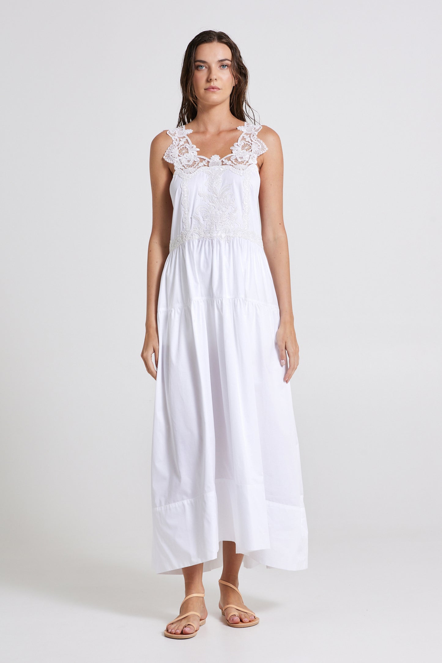 Cotton Dress With Open Lace Back Details