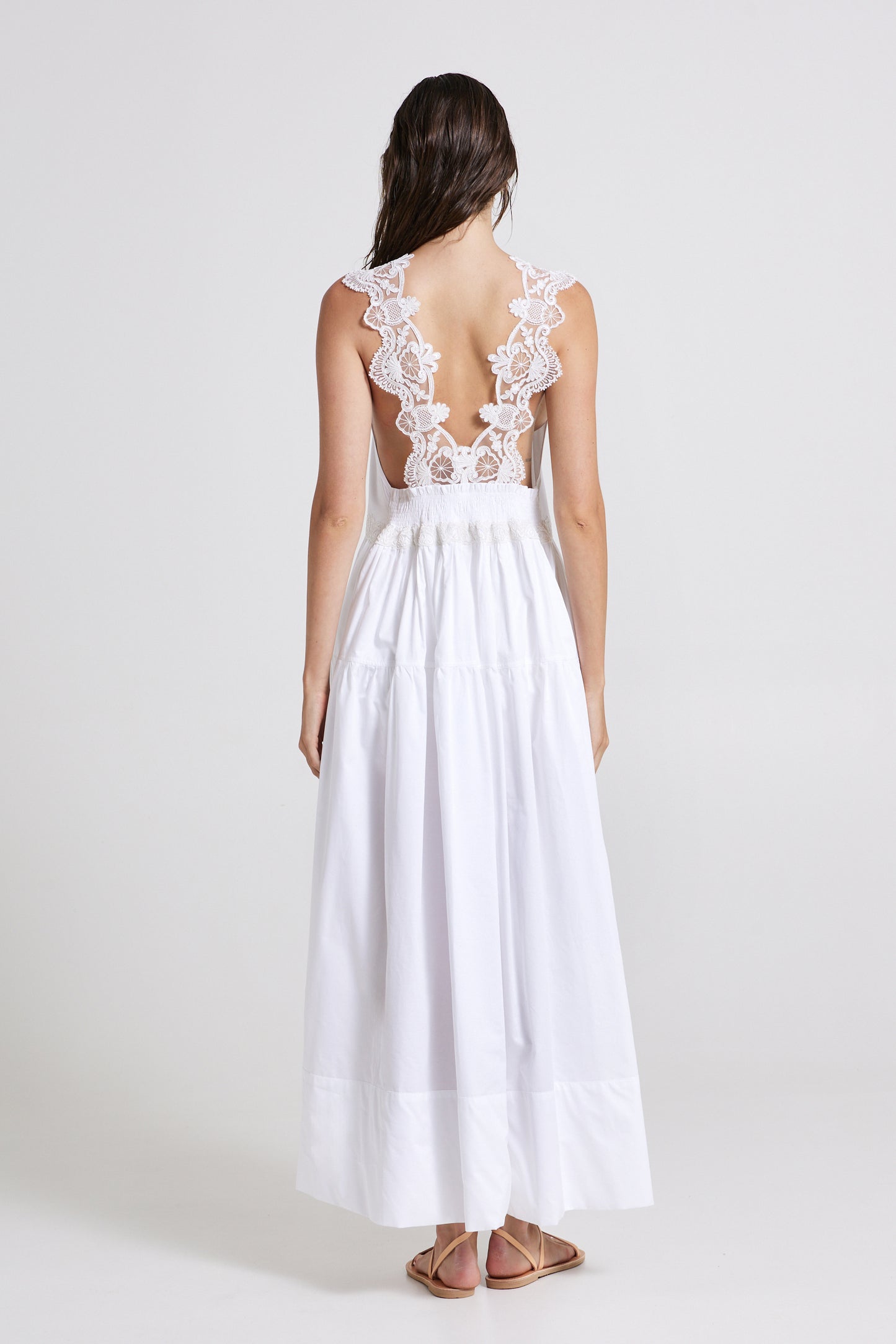 Cotton Dress With Open Lace Back Details