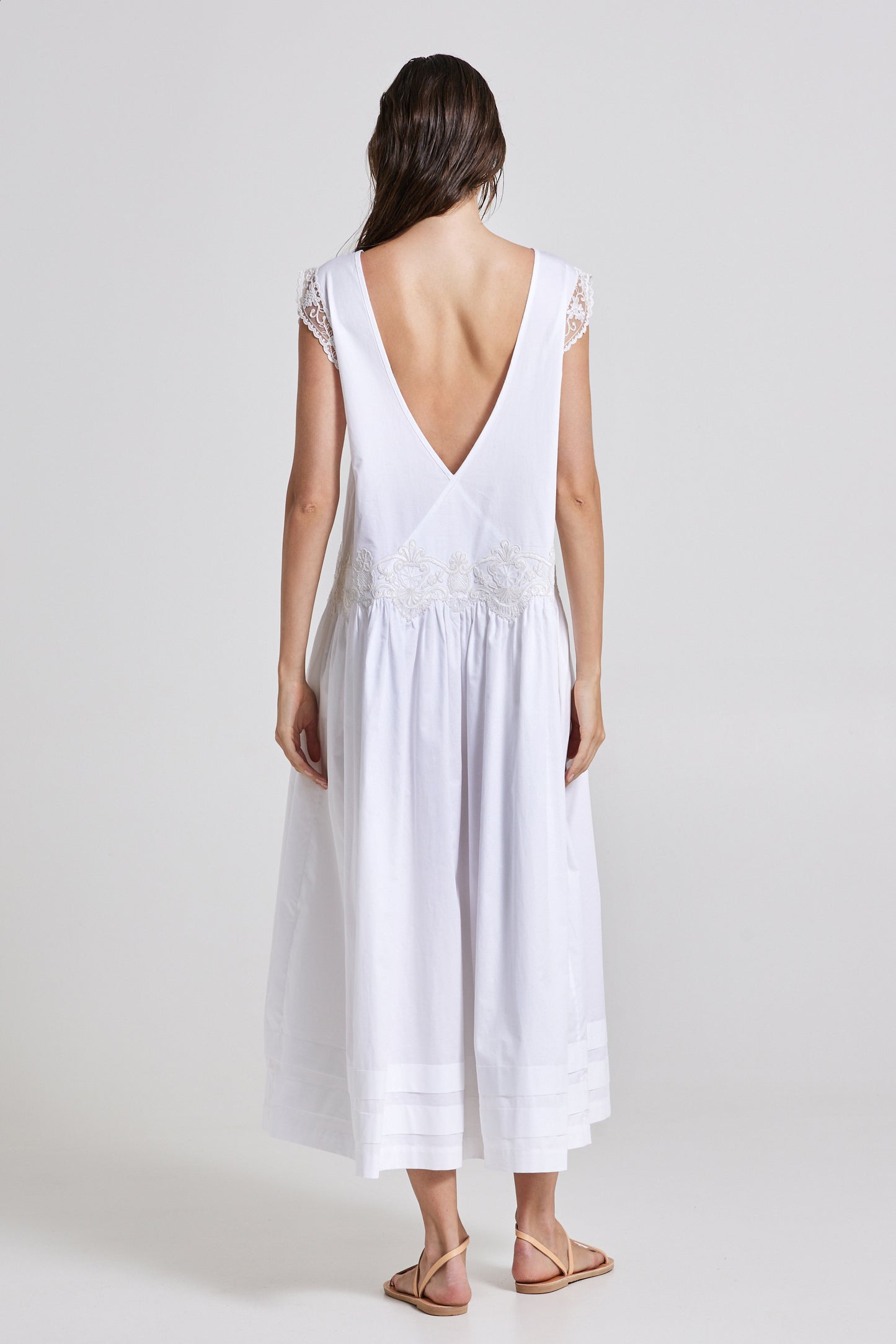 Cotton Dress With Open Back And Lace Details