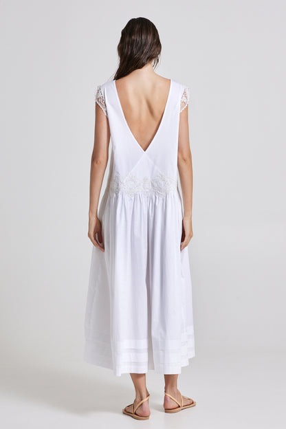 Cotton Dress With Open Back And Lace Details