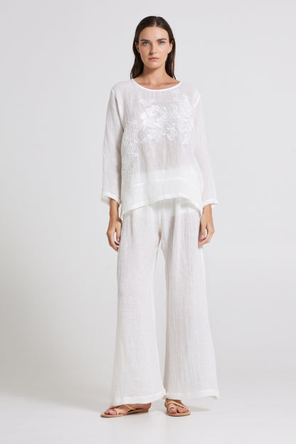 Linen Shirt With Crossed-Lace Details