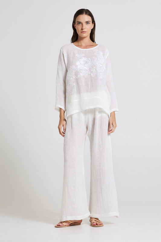 Linen Shirt With Crossed-Lace Details