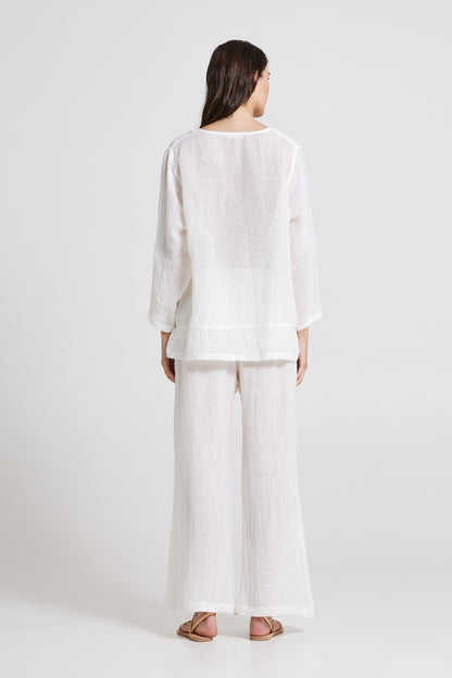 Linen Shirt With Crossed-Lace Details
