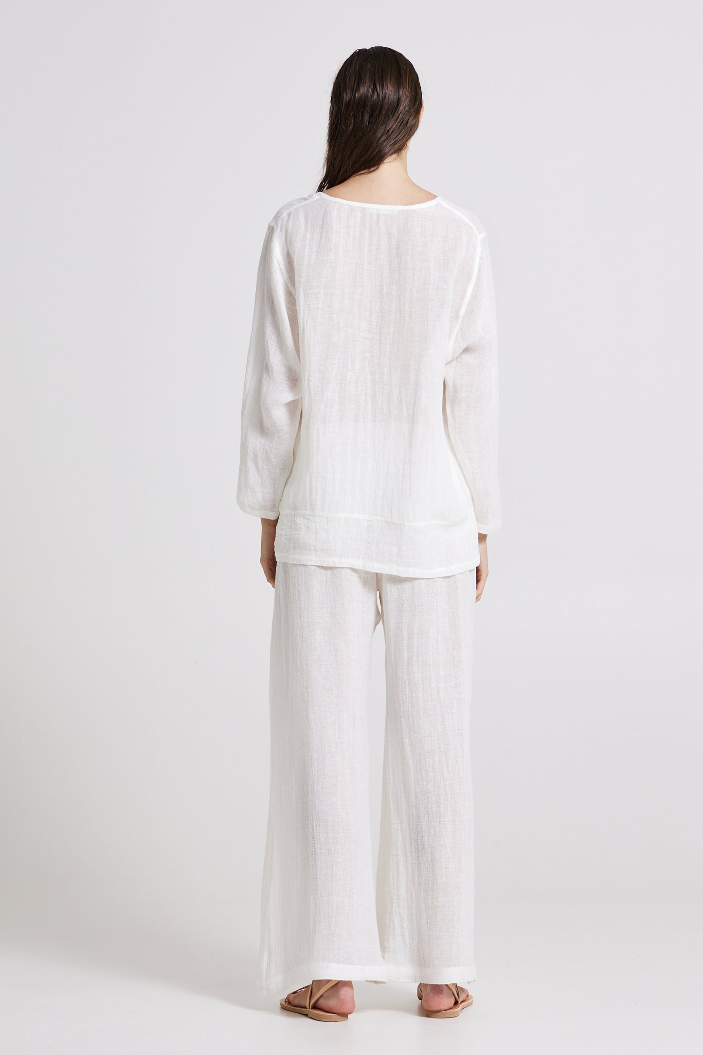 Linen Shirt With Front Lace Details And Long Sleeves