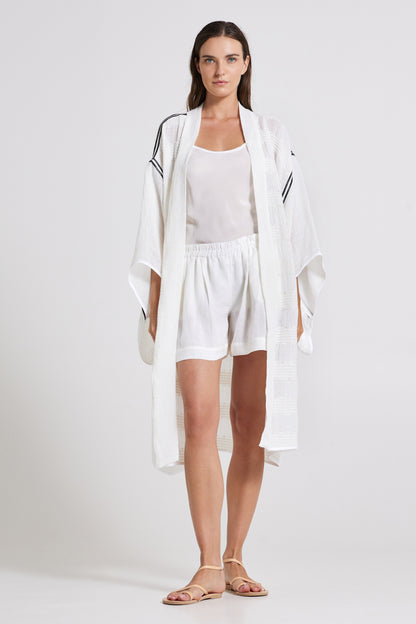 Linen And Cotton Kimono With Stripes