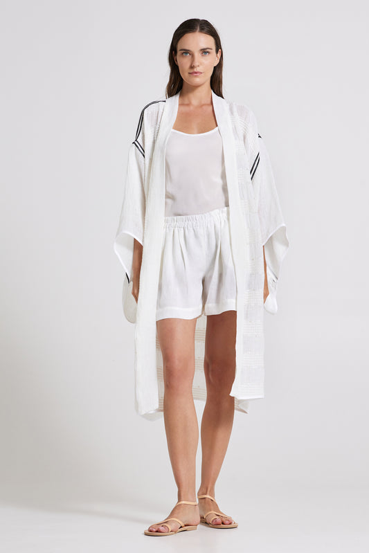 Linen And Cotton Kimono With Stripes