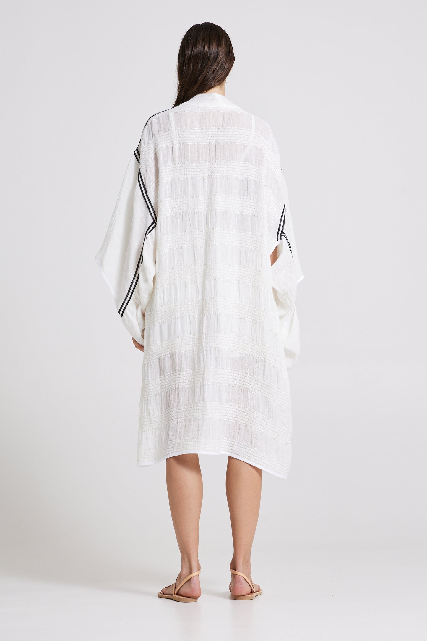 Linen And Cotton Kimono With Stripes