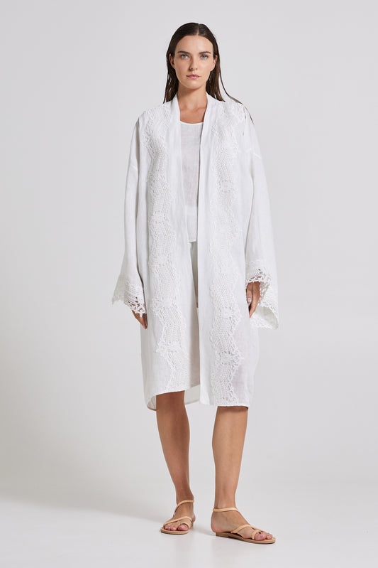 Linen Kimono With Lace Details