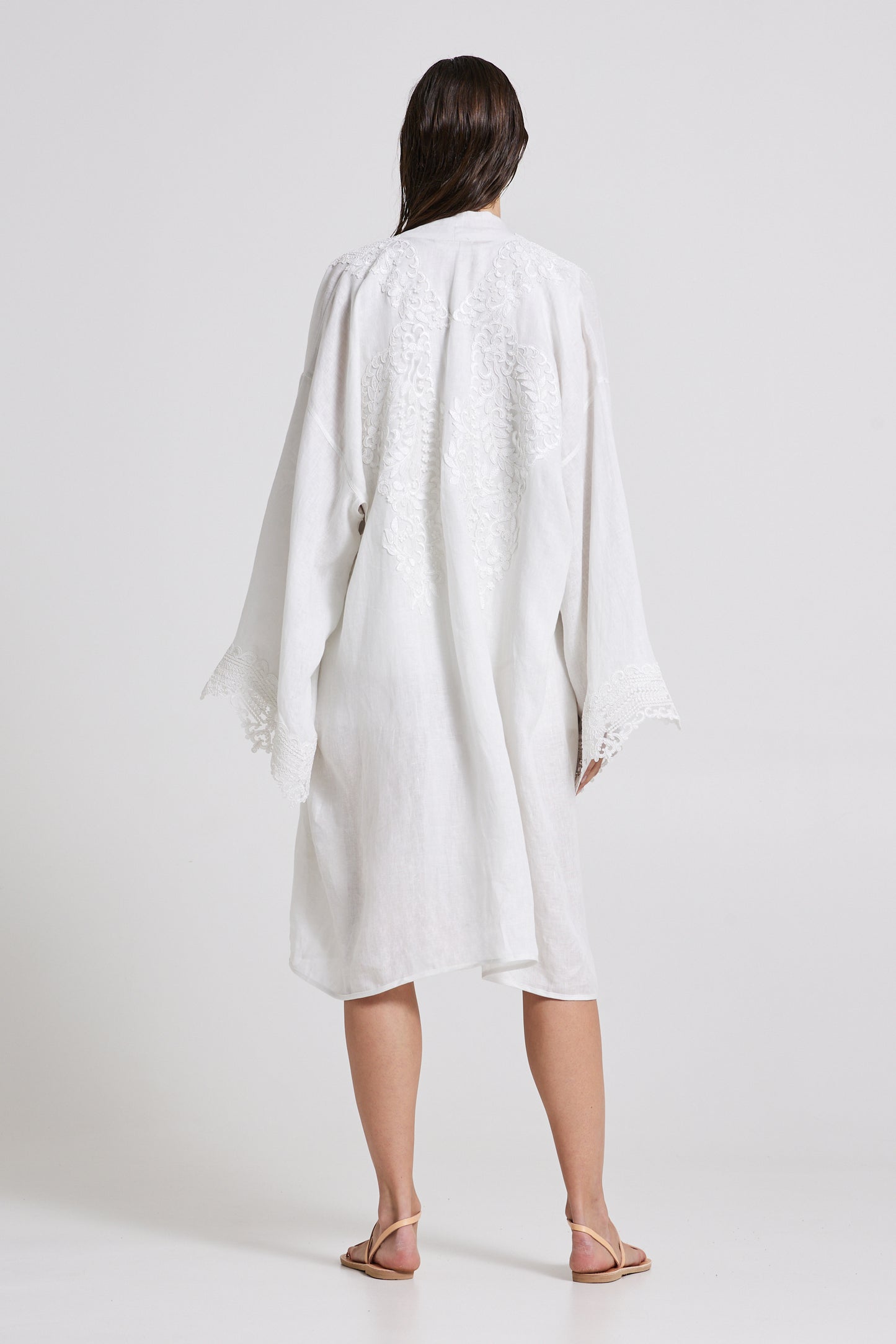 Linen Kimono With Lace Details