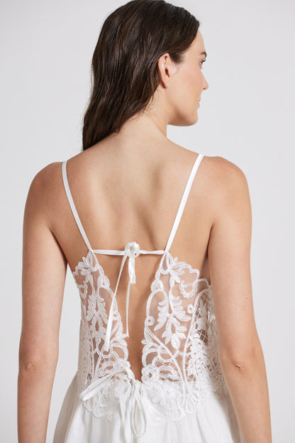 Linen Dress With Open Back And Lace Details